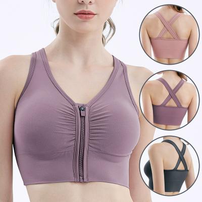 China Beautiful New Fashion Women Gathering Fitness Bra Sports Bra Front Zipper Breathable Back Shockproof Yoga Running Bra for sale