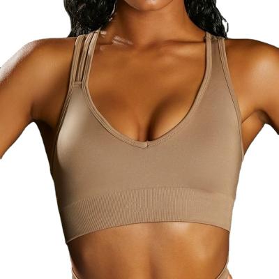 China 2022 Breathable Sports Bra Custom Seamless Crossover Bra New Popular Bra Tops In Europe And America Yoga for sale