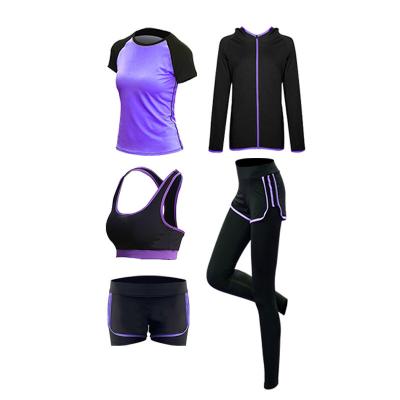 China 2021 Breathable New Yoga Suit Set Gym Fashion Yoga Suit Large Size Running Dry Yoga Suit 5 Pieces Set for sale