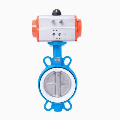 China Corrosion Resistance FOHEEL EPDM Rubber Wafer Type Cast Iron Double Pneumatic Actuator Acting Seat Butterfly Valve for sale