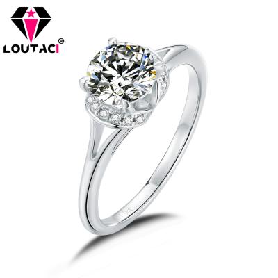 China LOUTACI China Jewelry S925 Wholesale CLASSIC Moissanite Silver Ring VVS1 Around Cut 1 Carat D Color Brilliant Women Party for sale