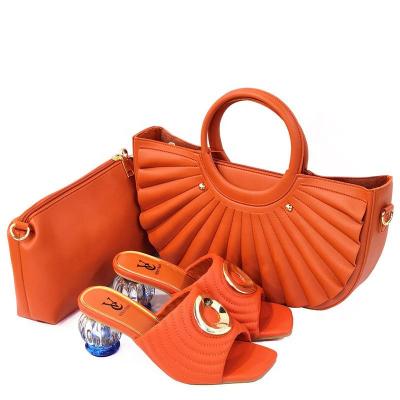 China New Designs Breathable Wholesale Orange Italian Shoes And Bags Women Shoes Bags Sets American National Standard for sale