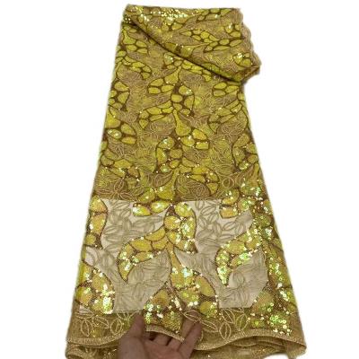 China New Design Gold Lace Fabrics Viable African French Lace Fabrics French Lace With Sequins for sale