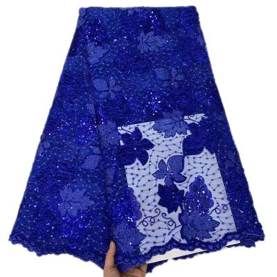 China Sustainable Royal Blue French Lace Wholesale Laces Material Women African French Lace Fabric for sale