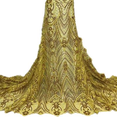 China Viable Wholesale Hot Selling French African Gold Lace Tulle Embroidered Lace Tulle Lace With Sequins for sale