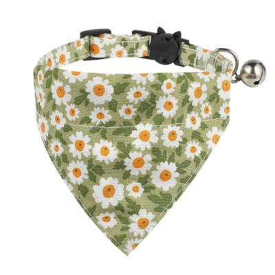 China Cute Stocked Spring Summer Flower Fashion Bandana Collar For Dog Cat Funny Pet Apparel Accessories Floral Collar With Bell for sale