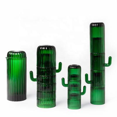 China Customizable handcrafted set of 6 green glass cup cactus water glasses for sale