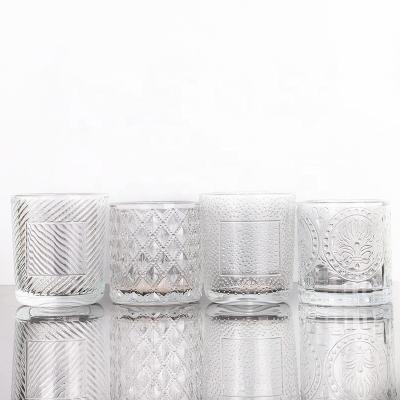 China Candle Holder Embossed Glass Candle Jars Container Embossed Style Candle Cup for sale