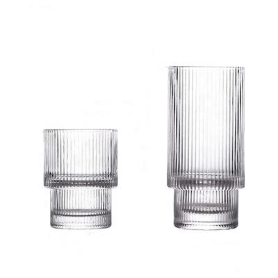 China Old Fashioned Rock Whiskey Stripe Cocktail Glass Mug Ribbed Tumbler Glass for sale