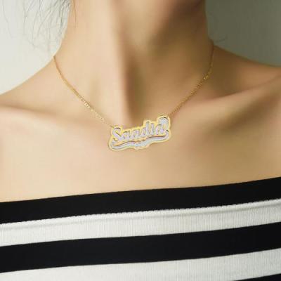 China TRENDY Personalized Personalized Custom Name Necklace Double Plate Two Gold Plated Tone With Heart Necklace for sale