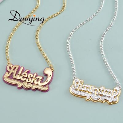 China Duoying Customized TRENDY Name Double Colors Acrylic Name Pendant Necklace Custom Double Necklace Nameplate For Gift Jewelry for sale