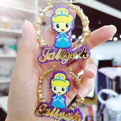 China Cute Custom Acrylic Moissanite Earrings Kids Customized Cartoon Bamboo Earrings for sale