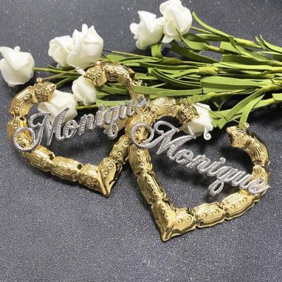 China Fashion Personalized Name Custom Gold Plated Earrings Two Color Heart Shaped Bamboo Earrings for sale