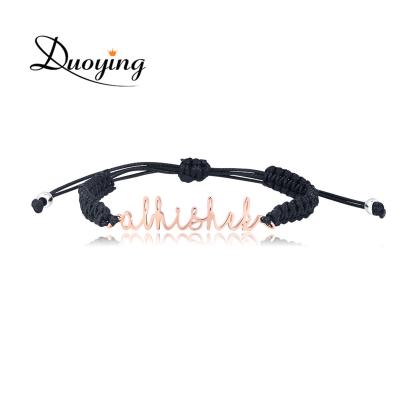 China TRENDY Unique Black Leather Rope Bracelet Stainless Steel Fashion Statement Sign Bracelet Custom Jewelry for sale