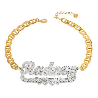 China Hiphop Personalized Customized Gold Plated Color Heart Bracelet By Name Bracelet Tennis Chain Double Layer Two Bracelet for sale