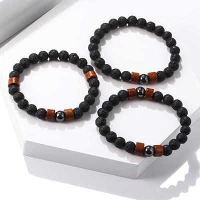 China Europe and America border explosion of natural volcanic stone wooden beads beaded handmade bracelets for men and women for sale