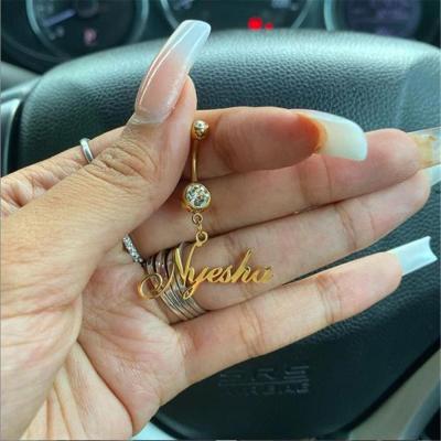 China Fashionable Gift Women Gold Color Zircon Body Jewelry Stainless Steel BOHEMIA Name Belly Ring for sale