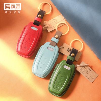 China 2021 Luxury and 100% Eco-friendly NEW Top Grade LeatherCraft Hands Stitching Genuine Leather Smart Car Key Case Cover For AUDI A6L/Q5/A4/A5/A7 for sale