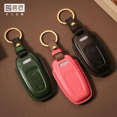 China 2021 Luxury and 100% Eco-friendly NEW Top Grade LeatherCraft Hands Stitching Genuine Leather Smart Car Key Case Cover For AUDI A6L/Q5/A4/A5/A7 for sale