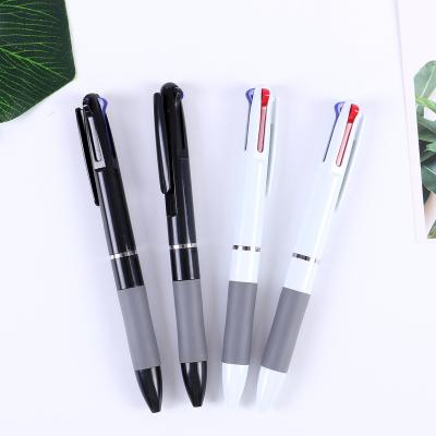 China Normal Promotional Tricolor Ballpoint Pen With Colored Rubber Customizable Logo Plastic Ball Pen Classic Gift Office Ballpoint Pen for sale