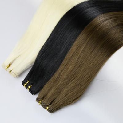 China Silky Straight Wave Double drawn full cuticle Hand Sewn Weft Hair European top quality  Remy Hand Tied Weft Hair Extension for sale