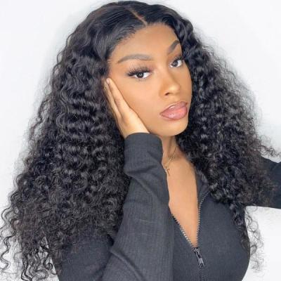 China Water Wave 150% 180% 200% Density curly Human Hair 4*4 Lace Closure Front Wig Unprocessed Brazilian Lace Wig Virgin Cuticle Aligned Hair for sale