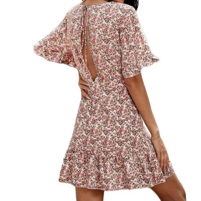 China Anti-Wrinkle New Arrival Summer V-Neck Short Sleeve A Line Floral Casual Women Short Dress for sale