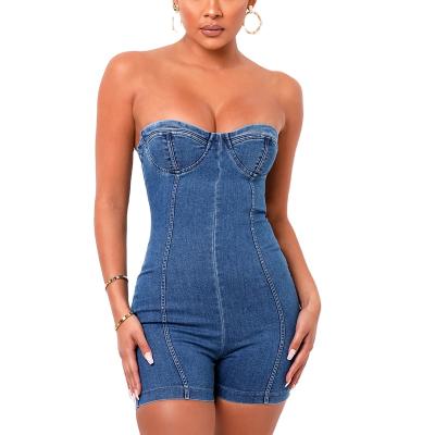 China Wholesale Breathable Denim Overalls Detachable Strap Summer Denim Backless Shorts For Women for sale