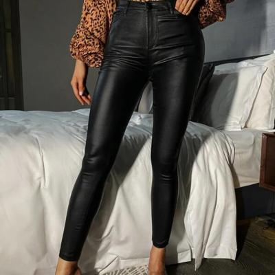 China Anti-pilling Sexy Casual Women Stretch Long Pencil Pants High Waist Black PU Leather Pants Trousers for sale