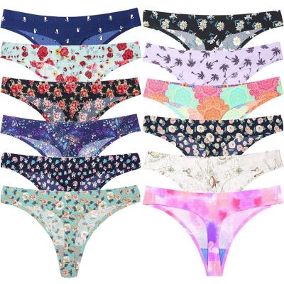 China Fashionable Fitness Antibacterial Seamless Printed Thong Ladies Cotton One Piece Panties for sale