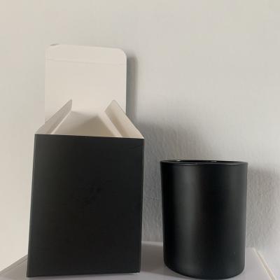 China Fashionable unique custom logo matte black empty glass candle jar with box for candle making for sale