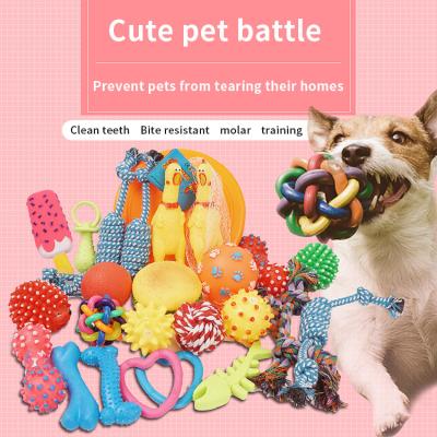 China Sustainable Cotton Rope Ball Toy Voice Dog Cat Chicken Scream Toy Sharp Rubber Molar Bone Set Toy for sale