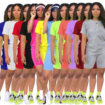 China Wholesale Women Clothing Breathable Logo Breathable Custom Sleeve Short Casual Women Plus Size T-Shirts And Pants 2 Piece Outfits Two Piece Sets Neon for sale