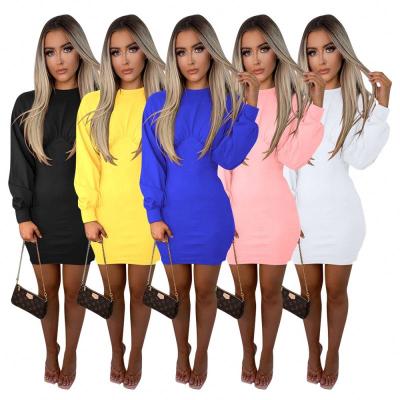 China Anti-Static Trending Ladies Fall Casual Dress Cheap Fitted Slim Solid Women Mini Casual Dress Puff Sleeves for sale