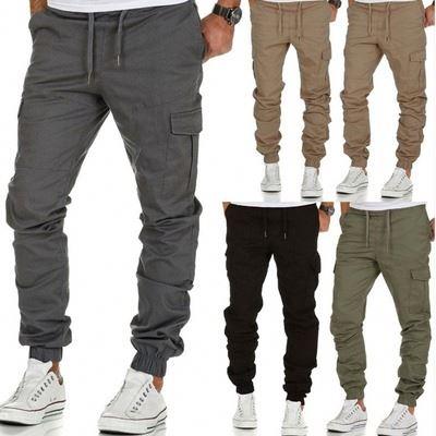 China Hot Sale QUICK DRY Solid Men's Casual Cargo Pants Shapes Sports Pockets Trousers For Men Sweatpants for sale