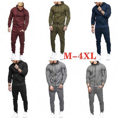 China QUICK DRY Custom Logo Cotton Men's Casual Track Suit Sports Zipper Hoodie 2 Piece Pants Set Men's Fitness Wear Set for sale