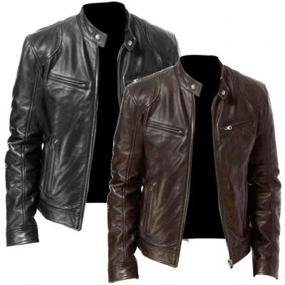 China Autumn Winter Motorcycle Zipper Windbreaker Waterproof Men's Leather Jackets for sale