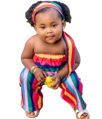 China Babies Summer Casual Fashionable Little Rainbow Stripes Toddlers Cotton Nerd Tube Top Elastic Long Pants 2pcs Match Sets Overall Clothes for sale