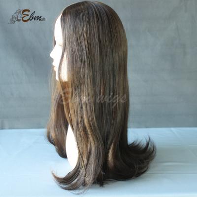 China Silky Straight Wave Ebm Skin Silk Top With Hair Full Hair Weft Wigs Hand Tied Jewish Wig Kosher Wig for sale