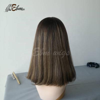 China New Stocking Silky Straight Wave Lace Top No Layer Highlight Color Cuticle Aligned Brazilian Hair Jewish Wigs for sale