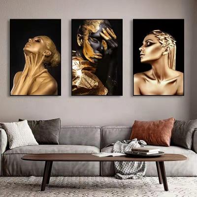 China Modern Woman Gold Portrait African Design Crystal Portrait Wall Art Painting New For Wall Decoration Paintings for sale