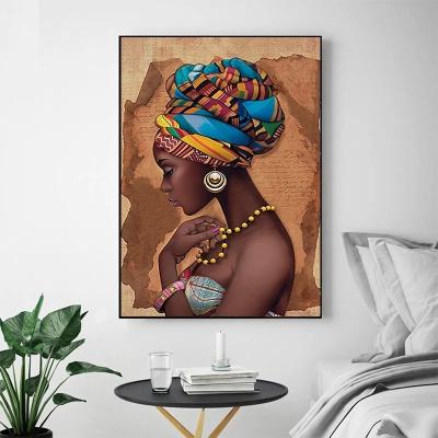 China Modern Black African Tribe Woman Canvas Pictures African Woman Wall Art Painting Glass Metal Frame Wholesale for sale