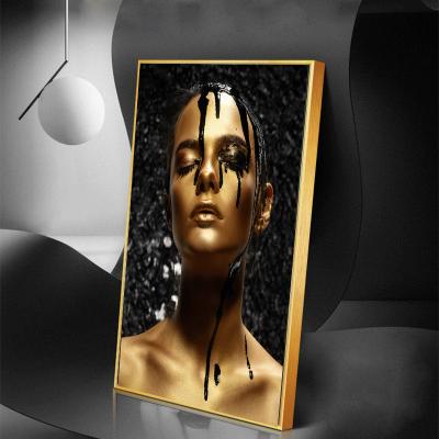 China Modern Hot Selling Portrait Goddess Golden Figure Painting Large Size Canvas Porcelain Painting Crystal Picture For Home Decor Gift Set for sale