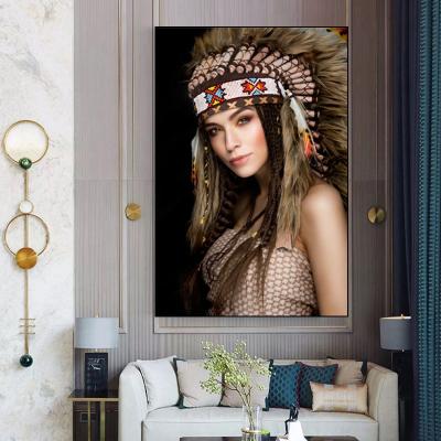 China Modern Indian Beauty Portrait Painting Modern Wall Art Picture Poster Sofa Canvas Print Fashion Home Decoration for sale