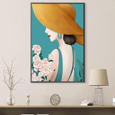 China Modern Flower Woman Portrait Oil Painting On Canvas Wall Art Posters Prints Wall Picture For Living Room Wall Cuadros Home Decor for sale