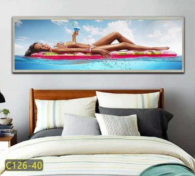 China Waterproof Beauty HD Print Fabric Oil Painting Seaside Scenery Aluminum Alloy Frame Living Room Decorative Wall Art Crystal Beach Painting for sale