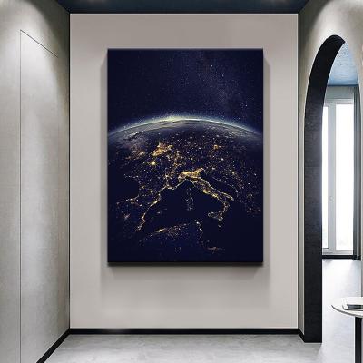 China Waterproof Universe Planet Blue Earth Printed Home Decorative Picture Wall Art Frame Canvas Painting Crystal Porcelain Painting for sale