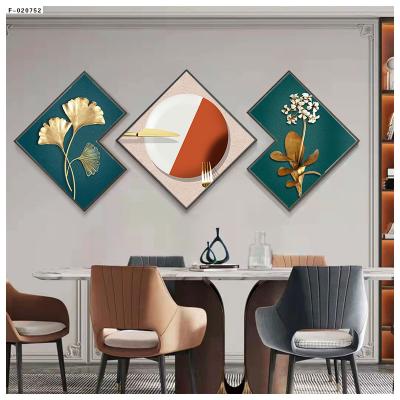 China Modern minimalist three-panel style living room wall painting sofa background wall painting Nordic waterproof porcelain crystal painting for sale