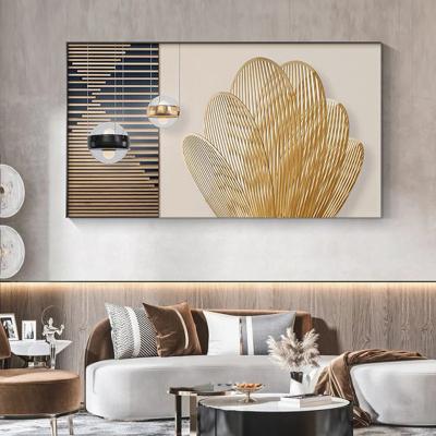 China Abstract Waterproof Framed Luxury Geometric Wall Art Pictures Gold Foil And Posters Crystal Porcelain Painting For Home Living Room Decor for sale