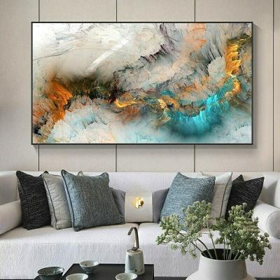 China Living Room Abstract Colorful Clouds Waterproof Home Decor Light Gray Gold Blue Wall Artwork Frame Abstract Oil Painting for sale